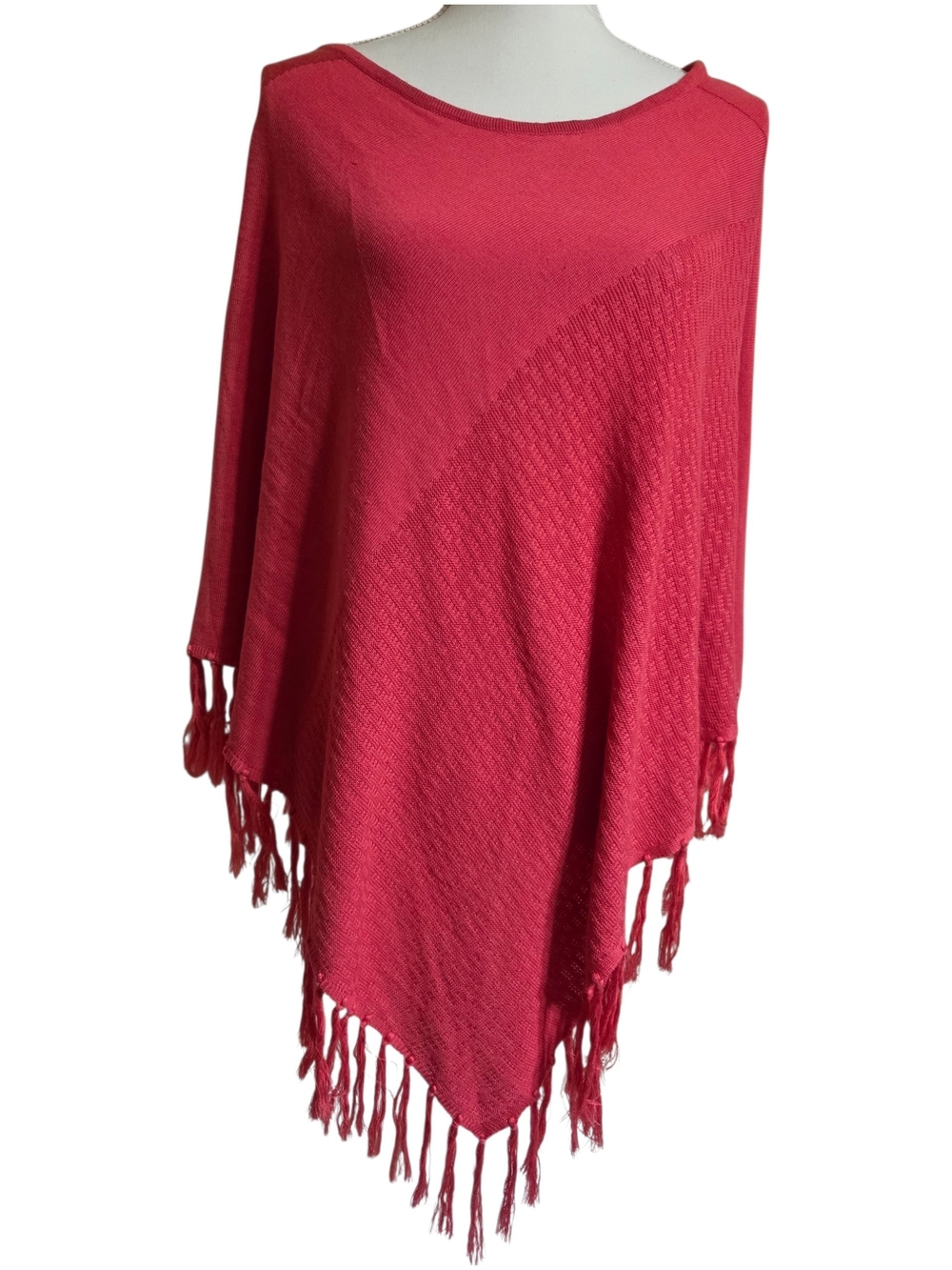 Dark Coral Fringed Poncho